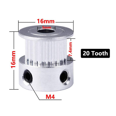 GT2 20-Tooth Aluminum Timing Pulley With 5mm Bore For 6mm Belt Width, Synchronous Wheel For RepRap And Prusa I3 3D Printers