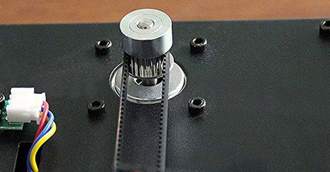 Installed GT2 20 Tooth Aluminum Timing Belt Pulley with 5mm Bore for 6mm Wide Belts on a machine, showing high precision machined fit.