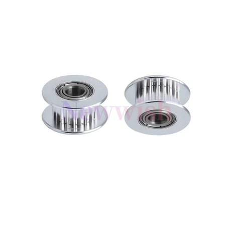 GT2 Idler Pulley 20 Teeth Bore 5mm Width 6mm For 3D Printer Aluminum With Oxidation Finished Surface shown in set of two.