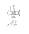 Technical diagram of GT2 Idler Pulley 20 Tooth 5mm Bore for 6mm Width Timing Belt, aluminum, with measurements for precise installation.