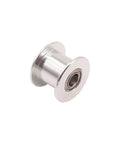 GT2 Idler Pulley Toothless 5mm Bore for 10mm Timing Belt 5 Pack, aluminum pulley with 20 grooves, close-up view