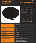 GT2 Timing Belt With Copper Buckle For 3D Printers Open Synchronous Belt 2mm Pitch, 6mm Wide By 2m Length Durable Nylon Jacket
