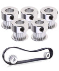 GT2 Timing Belt Pulley 20 Teeth 8mm Bore Aluminum Synchronous Wheel for 3D Printers, set of 5 with timing belt.