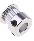 Close-up of GT2 Timing Belt Pulley 20 Teeth 8mm Bore Aluminum Synchronous Wheel for 3D Printers, high precision machined finish