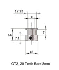 Technical diagram of GT2 Timing Belt Pulley 20 Teeth 8mm Bore Aluminum Synchronous Wheel for 3D Printers