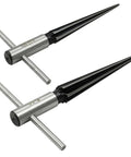 Two pieces of Guitar Bridge Pin Hole Reamer Set With T-Handle, 2-Piece HSS Tapered Reamers For Precise Woodworking displayed side by side.