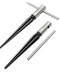 Guitar Bridge Pin Hole Reamer Set With T-Handle, 2-Piece HSS Tapered Reamers For Precise Woodworking showing metal reamers.