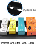 Guitar pedal board with noise gate, phase pro, blue effect, and orange phaser pedals secured by heavy-duty hook and loop strips.