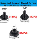 12 Sets Black Gun Holster Screws and Anti-Slip 3 Prong T Nuts Kit for Safariland QLS System 8-32 UNC X 5/16 and 3/8, shown with measurements