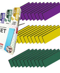 Assorted sanding sheets in purple, yellow, and green with packaging. Gundam Model Sanding Sponge Kit 400 To 1200 Grit Wet Dry Reusable 30 Sheets.