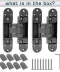 Hidden Door Hinge Set Gunmetal Grey 180 Degree Adjustable Concealed and Invisible Hinge 2PCS with screws and covers
