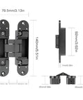 Hidden Door Hinge Set Gunmetal Grey 180 Degree Adjustable Concealed and Invisible Hinge 2PCS dimensions view