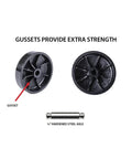 Black wheel with gussets and steel axle for 2 Inch Wheel Diameter Hooded Twin Wheel Caster With Brake And U Clip Stem.