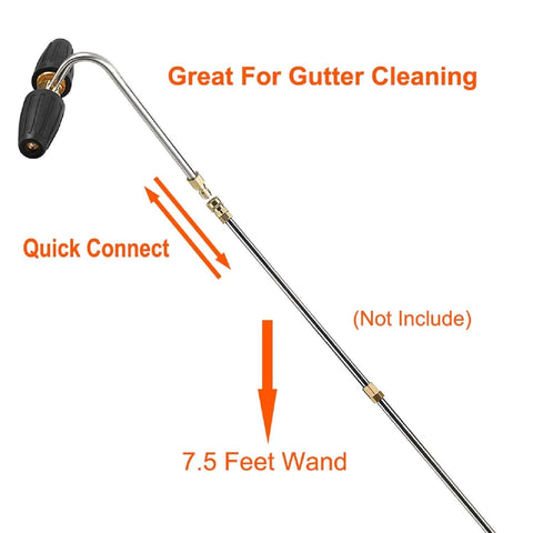 Gutter Cleaner Attachment For Pressure Washer With Two Rotary Turbo Nozzles And Quarter Inch Quick Disconnect, 7.5 ft wand