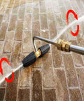 Gutter Cleaner Attachment For Pressure Washer With Two Rotary Turbo Nozzles And Quarter Inch Quick Disconnect on brick surface