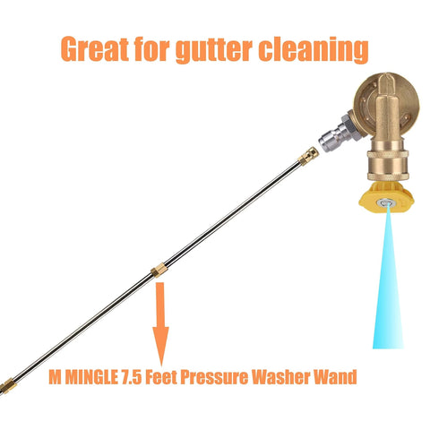 Gutter Cleaning Attachment For Pressure Washer Pivoting Coupler With 240 Degree Rotation And Four Angle Settings, water spray visible