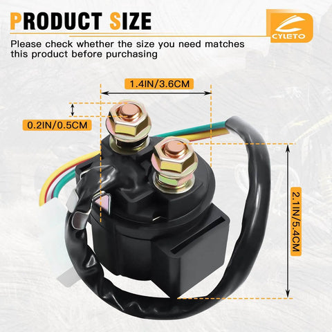 GY6 Starter Solenoid Relay For 4 Stroke ATV Scooter Go Kart Dirt Bike 50cc 70cc 90cc 110cc 125cc 150cc 200cc 250cc Plug And Play Fits Roketa Sunl Taotao Coolster SSR Moped Quad with size dimensions shown