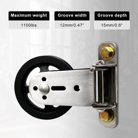 Wall-mounted Gym Pulley Blocks, 3.46in/90mm with 180-degree rotation, shown with specifications, suitable for Gym Equipment.