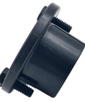 Side view of H Style 24mm Split Taper Bushing for pulleys and sheaves, carbon steel locking bushing with 24 mm bore, black oxidized finish.