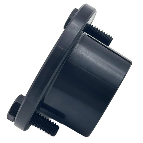 Side view of H Style 24mm Split Taper Bushing for pulleys and sheaves, carbon steel locking bushing with 24 mm bore, black oxidized finish.