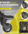 Detailed measurements of Luggage Wheels Replacement Kit with 4 Wear Resistant Spinner Casters Model H149 including diameter and thickness.