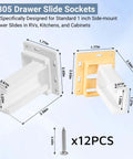 2 Pack Drawer Slide Socket Set For 1 Inch Drawer Slides, C-Shaped Adjustable H305 Bracket with screws, front and side view