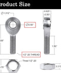 Diagram of 1/2 Heim Joints Rod End Kit with Right and Left Hand Threads, displaying measurements and thread size details.