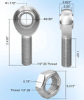 Dimensions of 1/2 Heim Joints Rod End Kit with Left and Right Hand Threads, Chromoly Hard Chrome Plated Panhard Rod Ends included