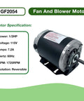 Half Horsepower Blower Motor For 115V HVAC Systems Belt Drive 1725 RPM 60 Hz 48 Frame 7.2A Reversible Rotation Replacement