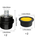 Two Pack Half Inch Thread Air Compressor Silencer Filter With 20mm Metal Noise Muffler Intake Filter Replacement, dimensions shown.