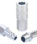 Half Inch Air Hose Fittings Set High Flow Pro Grade Industrial Type Coupler and Plug Quick Connect Kit in steel 3-piece