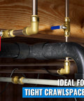 Half Inch Shut Off Ball Valve Pack Of 2, Push To Connect Water Shutoff Valves With Red And Blue Handles, installed in crawlspace.