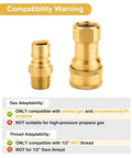 Half Inch LP Gas Quick Connect Fittings Kit With Male Insert Plug, Half Inch Natural Gas Propane Quick Disconnect, 100 Percent Solid Brass Construction, Includes Dust Cap And Seal Tape For Easy, Leak Free Gas Line Setup, compatibility warning displayed.