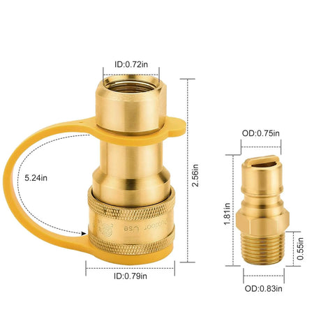 Half Inch LP Gas Quick Connect Fittings Kit With Male Insert Plug, Half Inch Natural Gas Propane Quick Disconnect, brass