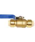 Half Inch Push Fit Full Port Ball Valve Shut Off Water Valve Push To Connect For PEX Copper CPVC PE RT Solid Brass Blue Easy Install No Soldering Tools Required DIY Friendly Home Plumbing Upgrade brass valve with blue handle