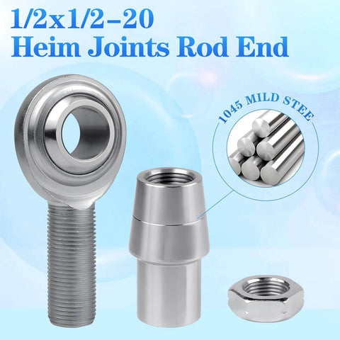 1/2 x 1/2-20 Heim joint rod end kit with chromoly joints, right and left threads, heat treated, zinc plated, includes spacers and nuts