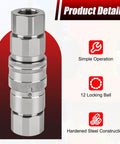 Half Inch NPT Flat Face Hydraulic Quick Couplers Kit With Two Dust Covers For Skid Steer, high flow 23 GPM, details view