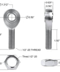 1/2 Heim Joint Rod End Kit with Right and Left Hand Threads, .5 Chromoly Panhard Rod Ends with Tube Adapters and Jam Nuts, specs