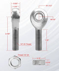 1/2 inch Heim joint rod end kit with jam nuts, left and right hand thread chromoly panhard bar joints shown with dimensions