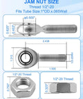 1/2-20 Heim joint rod end kit economy with tube adapters and jam nuts, detailed size and thread specifications