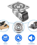 Four Pack Half Inch Low Profile Caster Wheels With Rubber Rollers For Small Furniture, includes 360 swivel, no noise, easy installation