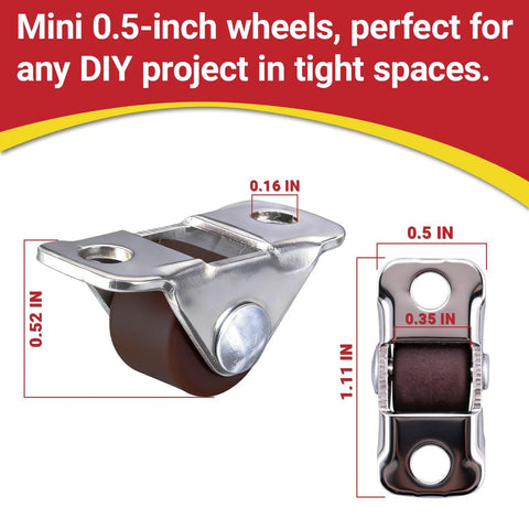 Eight Pcs Ultra Low Profile Half Inch Mini Rigid Caster Wheels Non Swivel Fixed Casters With Rubber Wheels And Steel Top Plate