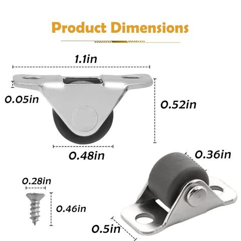 Product dimensions of Half Inch Mini Fixed Caster Wheels 10 Pack With 20 Screws Rubber Low Profile Wheels For Furniture Carts Drawers