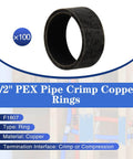 Image of a 1/2 inch PEX pipe crimp copper ring with product details displayed, including type, material, and interface.