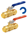 Half Inch Shut Off Ball Valve Pack Of 2, Push To Connect Water Shutoff Valves With Red And Blue Handles, Lead Free Brass Fittings