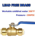 Half Inch Push Fit Full Port Ball Valve Shut Off Water Valve Push To Connect For PEX Copper CPVC PE RT Solid Brass Blue Easy Install
