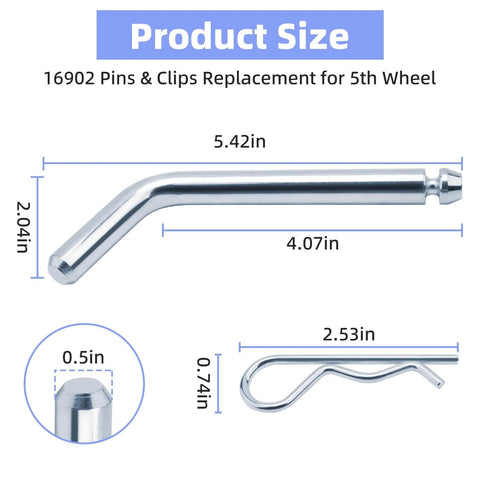 Replacement Pins And Clips For Fifth Wheel Hitches And Goosenecks With Fifth Wheel Rails Half Inch Size dimensions diagram