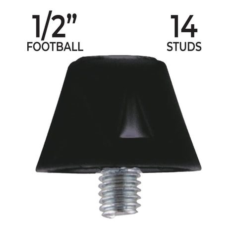 Half Inch Steel Tip Black Football Studs 14 Pack With Wrench For All Conditions, side view of single stud