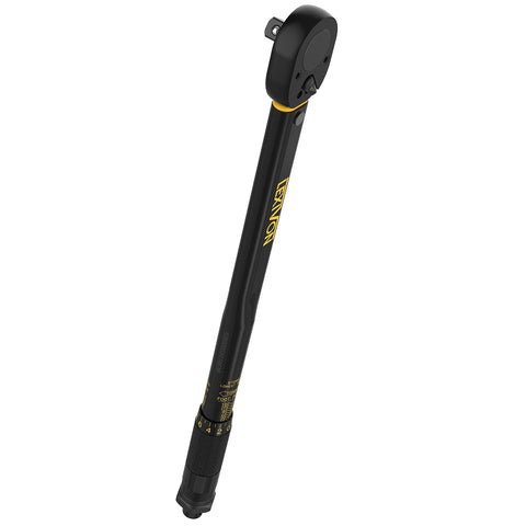 Click Torque Wrench, Half Inch Drive, 10 To 150 Foot Pounds And 13.6 To 203.5 Newton Meters, Pre Calibrated To Four Percent Accuracy
