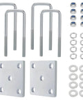 Heavy-duty 1/2 inch U bolts, 6 5/16 inch long for 2x3 boat trailer axles, zinc-coated, with plates, hex nuts, and washers for mounting
